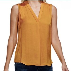 Vince Camuto Mustard Yellow Satin V-Neck Sleeveless Blouse